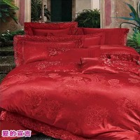 同盛祥家纺 爱的宣言 四件套 大红纯棉全棉斜纹活性结婚床单被