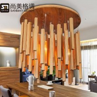 尚美格调北欧原木设计师艺术创意个性餐厅吊灯客厅简约实木艺吊灯